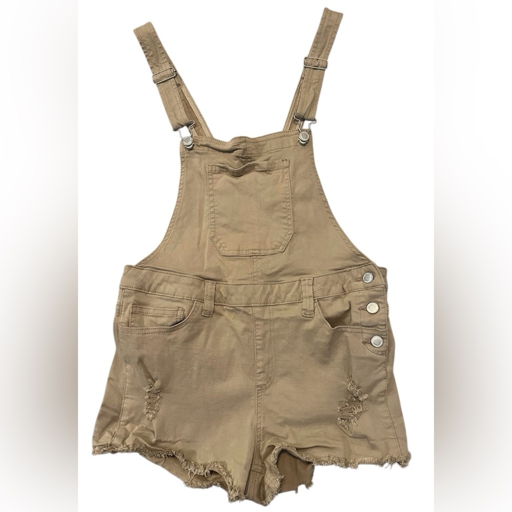 Cute kahaki overalls sz7/28, stretch and adjustable, shorts